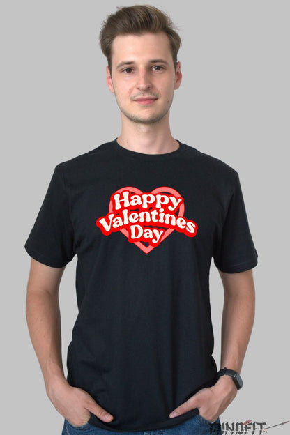 Tricou Valentine's Day - Happy Valentines Day Inima Rosie barbat negru