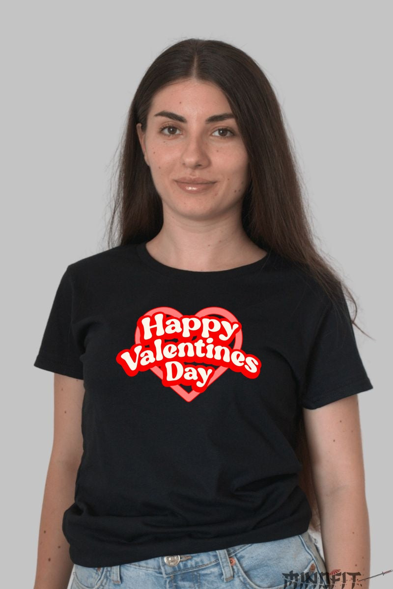 Tricou Valentine's Day - Happy Valentines Day Inima Rosie dama negru