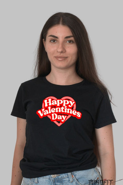 Tricou Valentine's Day - Happy Valentines Day Inima Rosie dama negru