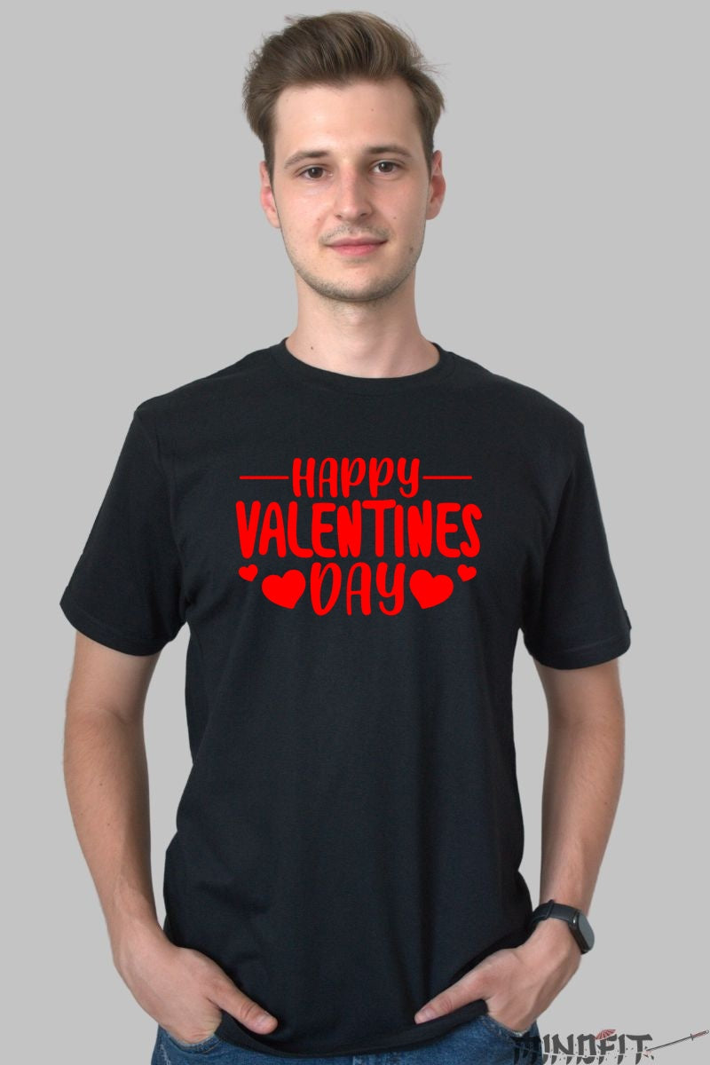 Tricou Valentine's Day - Happy Valentines Day Inimioare Rosii barbat negru