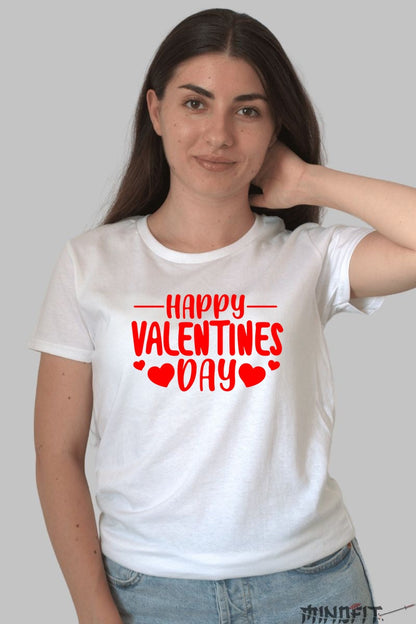 Tricou Valentine's Day - Happy Valentines Day Inimioare Rosii dama alb