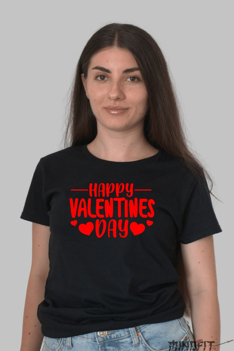 Tricou Valentine's Day - Happy Valentines Day Inimioare Rosii dama negru