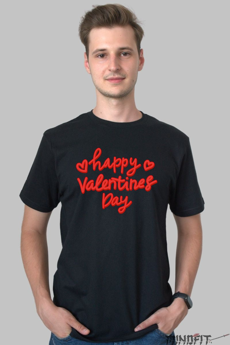 Tricou Valentine's Day - Happy Valentines Day Rosu Neon barbat negru
