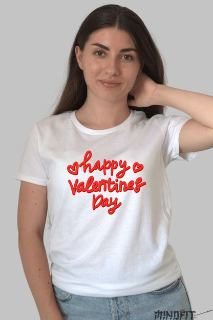 Tricou Valentine's Day - Happy Valentines Day Rosu Neon dama alb