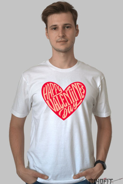 Tricou Valentine's Day - Inima Cu Mesaj Happy barbat alb