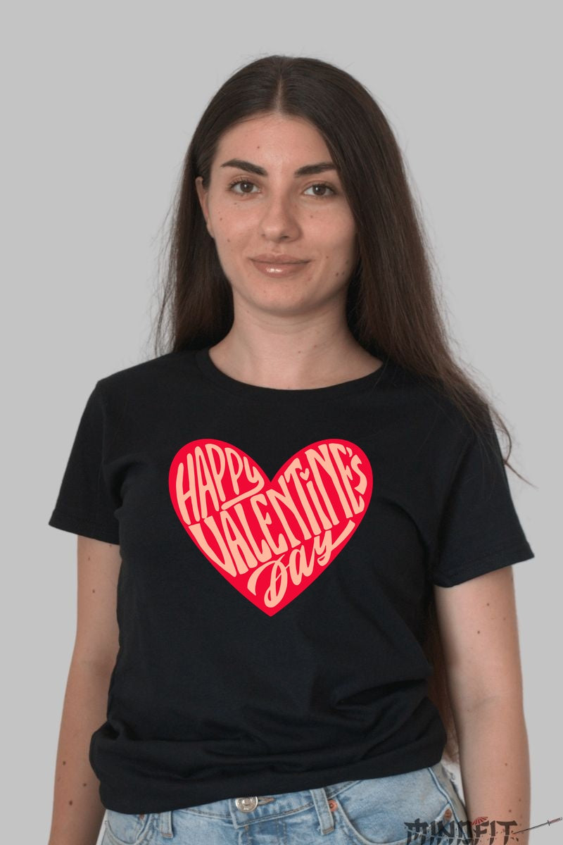 Tricou Valentine's Day - Inima Cu Mesaj Happy dama negru