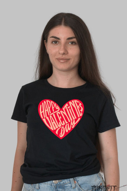 Tricou Valentine's Day - Inima Cu Mesaj Happy dama negru