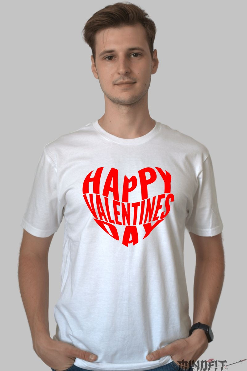 Tricou Valentine's Day - Inima Happy Valentine's Day barbat alb