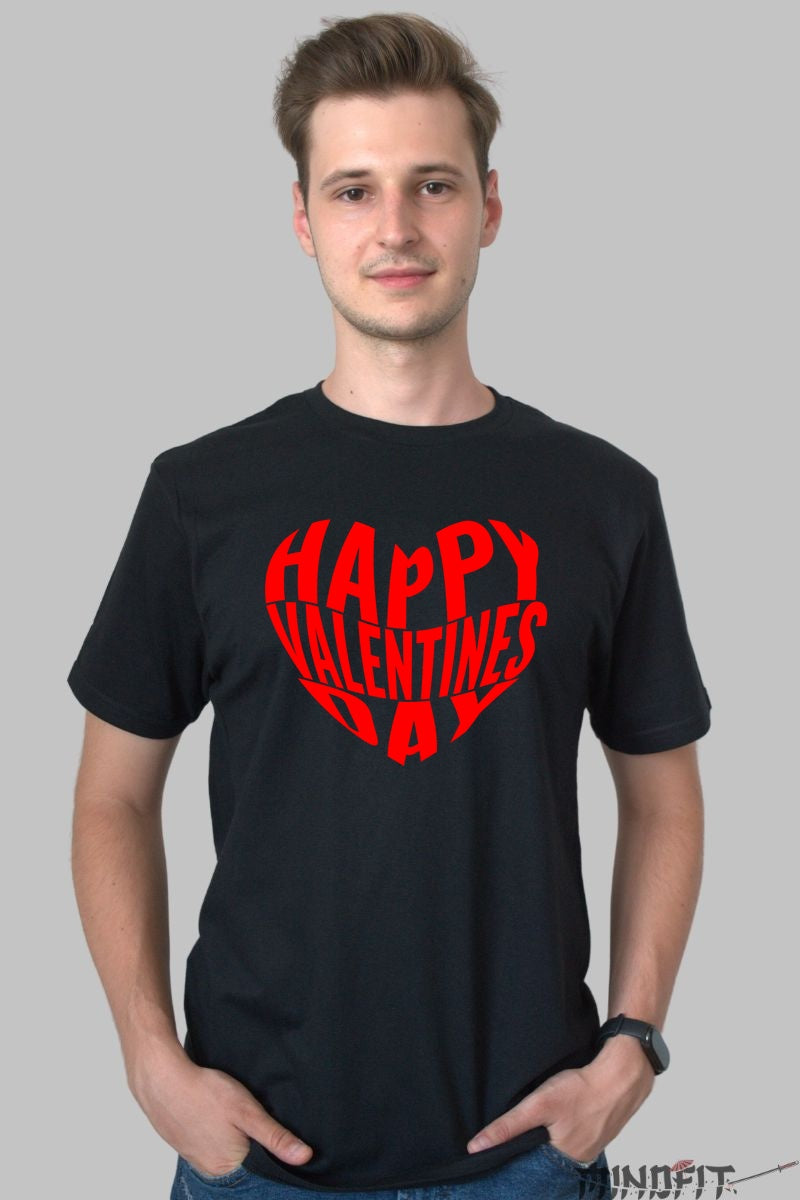 Tricou Valentine's Day - Inima Happy Valentine's Day barbat negru