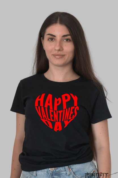 Tricou Valentine's Day - Inima Happy Valentine's Day dama negru