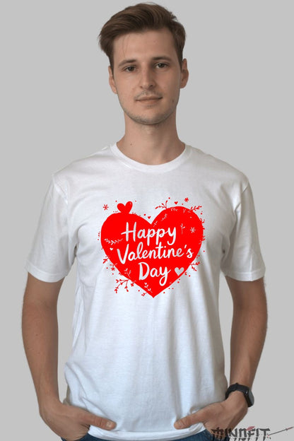 Tricou Valentine's Day - Inima Rosie Happy Valentine's Day barbat alb