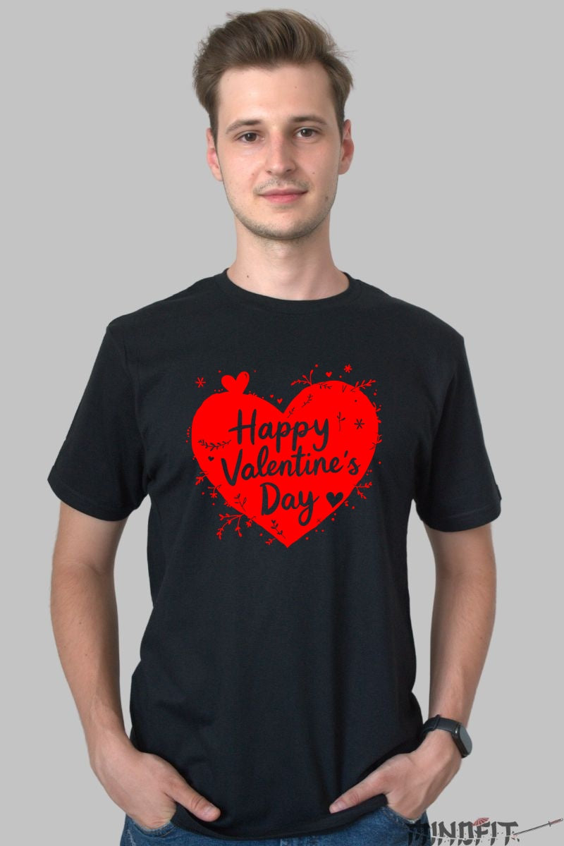 Tricou Valentine's Day - Inima Rosie Happy Valentine's Day barbat negru