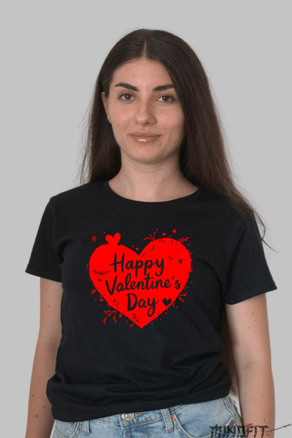 Tricou Valentine's Day - Inima Rosie Happy Valentine's Day dama negru