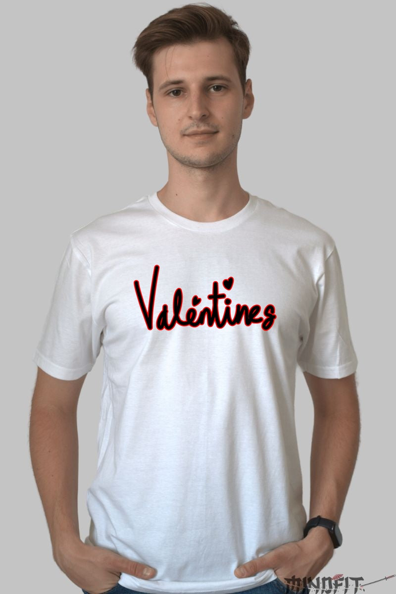 Tricou Valentine's Day - Mesaj Valentine's Scris cu Inima barbat alb