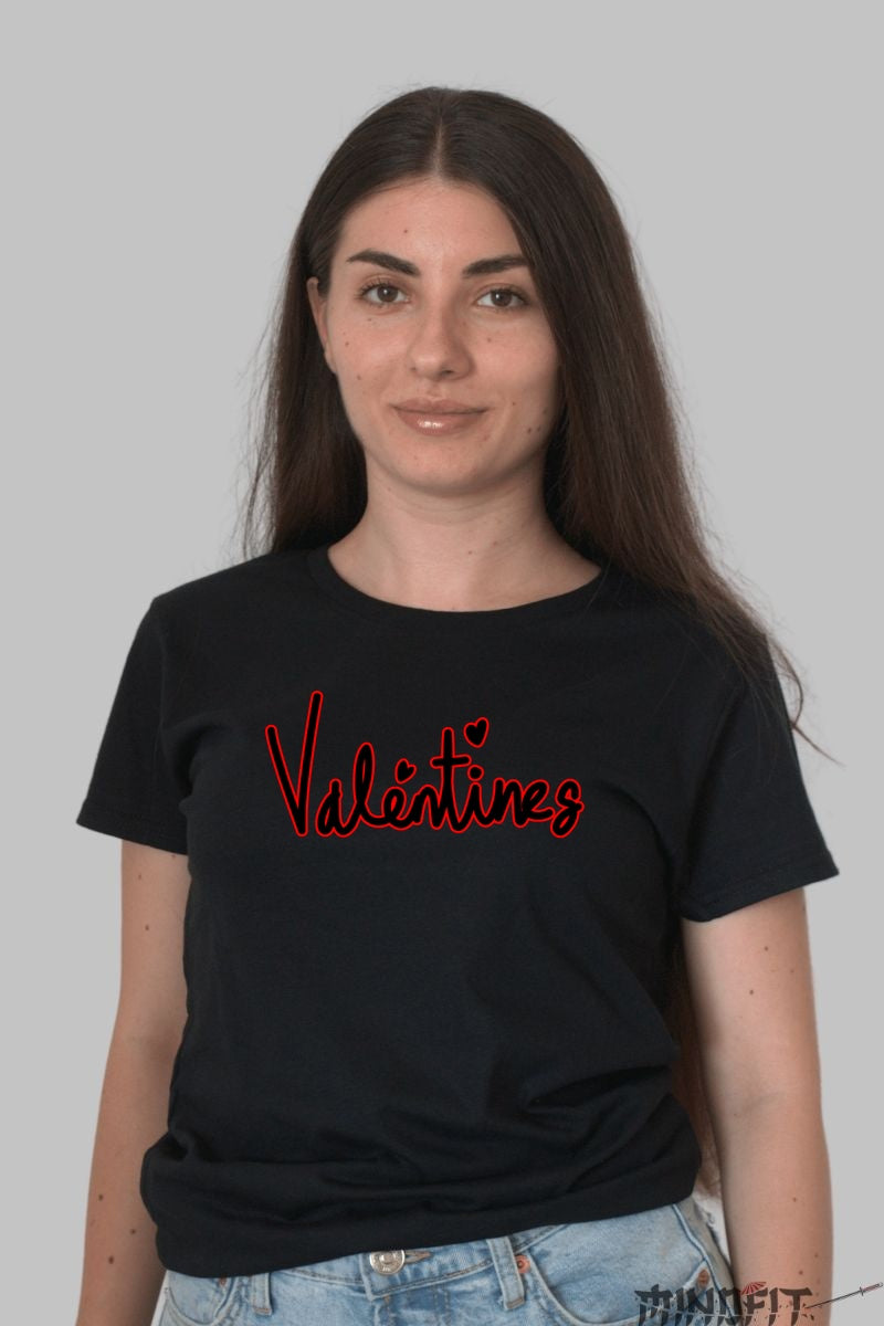 Tricou Valentine's Day - Mesaj Valentine's Scris cu Inima dama negru