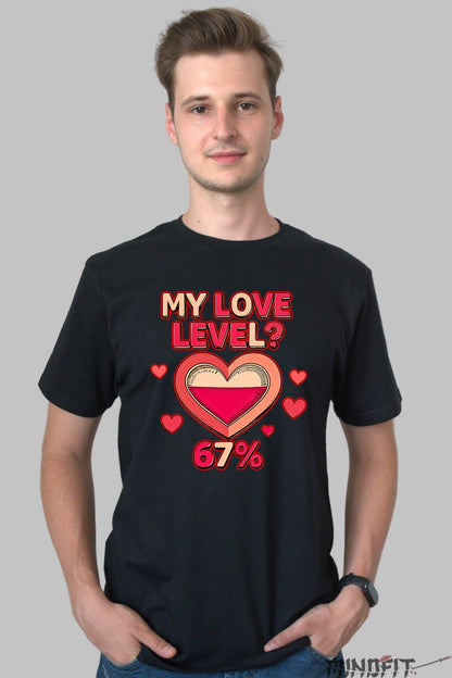 Tricou Valentine's Day - My Love Level 67% barbat negru