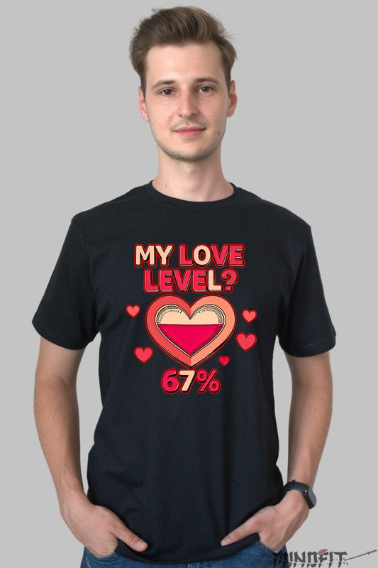 Tricou Valentine's Day - My Love Level 67% barbat negru