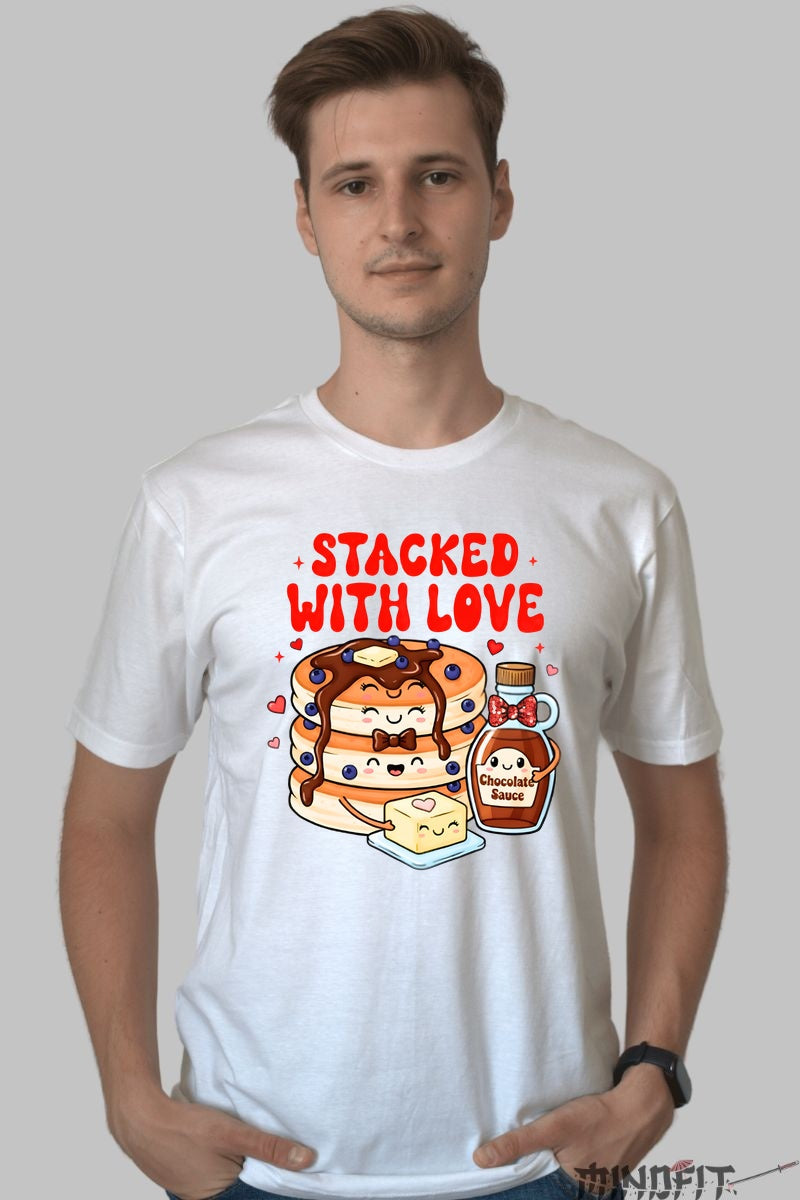 Tricou Valentine's Day Pancake Love - Stacked With Love barbat alb