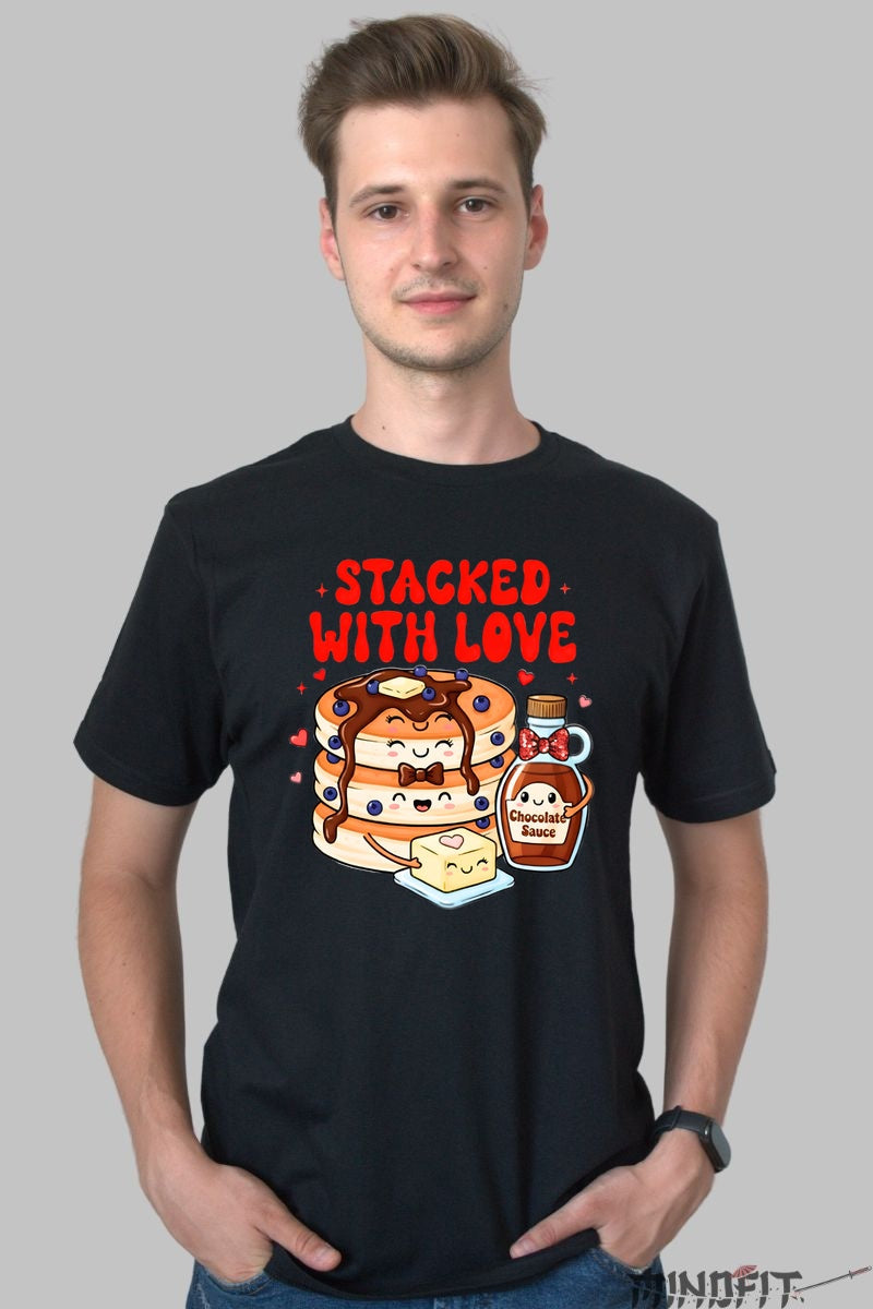 Tricou Valentine's Day Pancake Love - Stacked With Love barbat negru