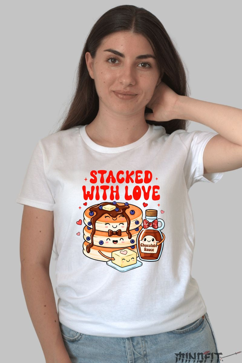 Tricou Valentine's Day Pancake Love - Stacked With Love dama alb