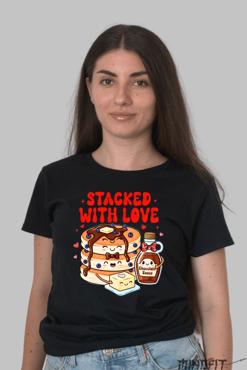 Tricou Valentine's Day Pancake Love - Stacked With Love dama negru