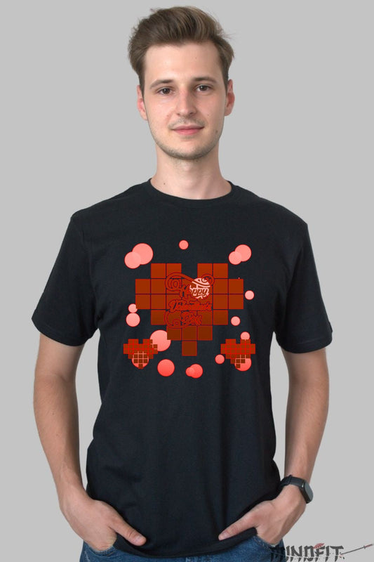 Tricou Valentine's Day Pixel Heart - Inima mea bate in 8-bit barbat negru