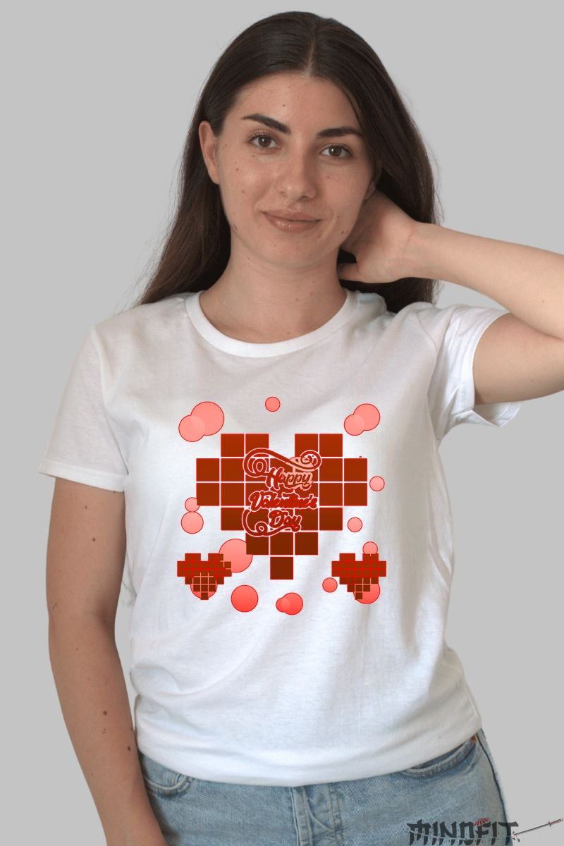 Tricou Valentine's Day Pixel Heart - Inima mea bate in 8-bit dama alb
