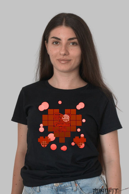Tricou Valentine's Day Pixel Heart - Inima mea bate in 8-bit dama negru