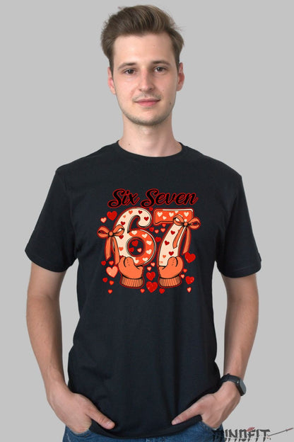 Tricou Valentine's Day - Six Seven Inimi si Dragoste barbat negru