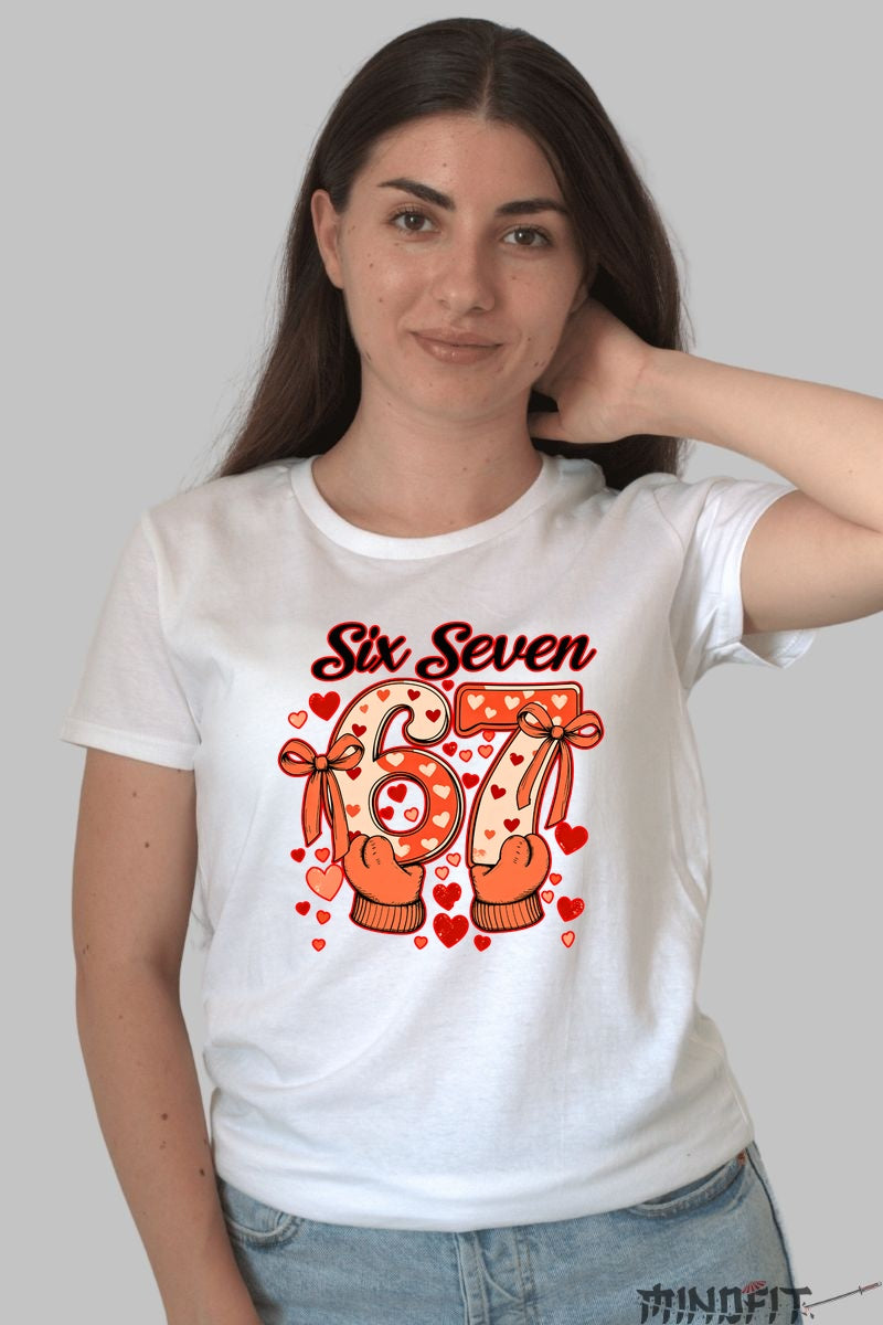 Tricou Valentine's Day - Six Seven Inimi si Dragoste dama alb