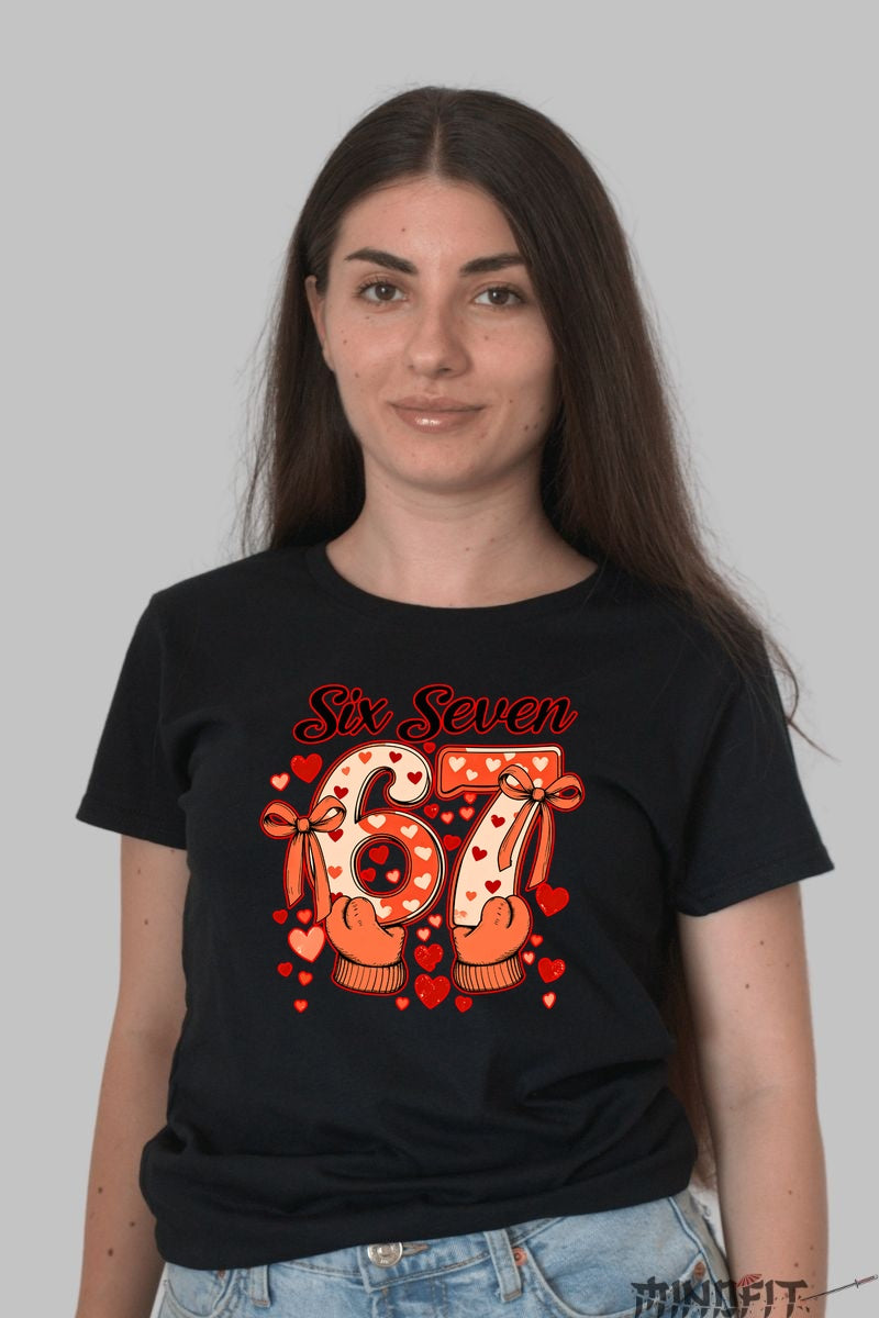 Tricou Valentine's Day - Six Seven Inimi si Dragoste dama negru