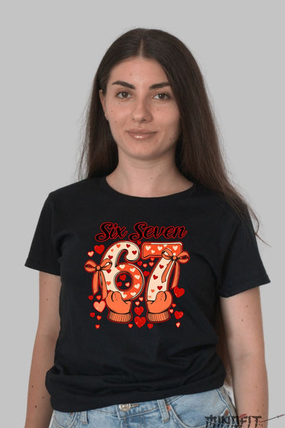 Tricou Valentine's Day - Six Seven Inimi si Dragoste dama negru