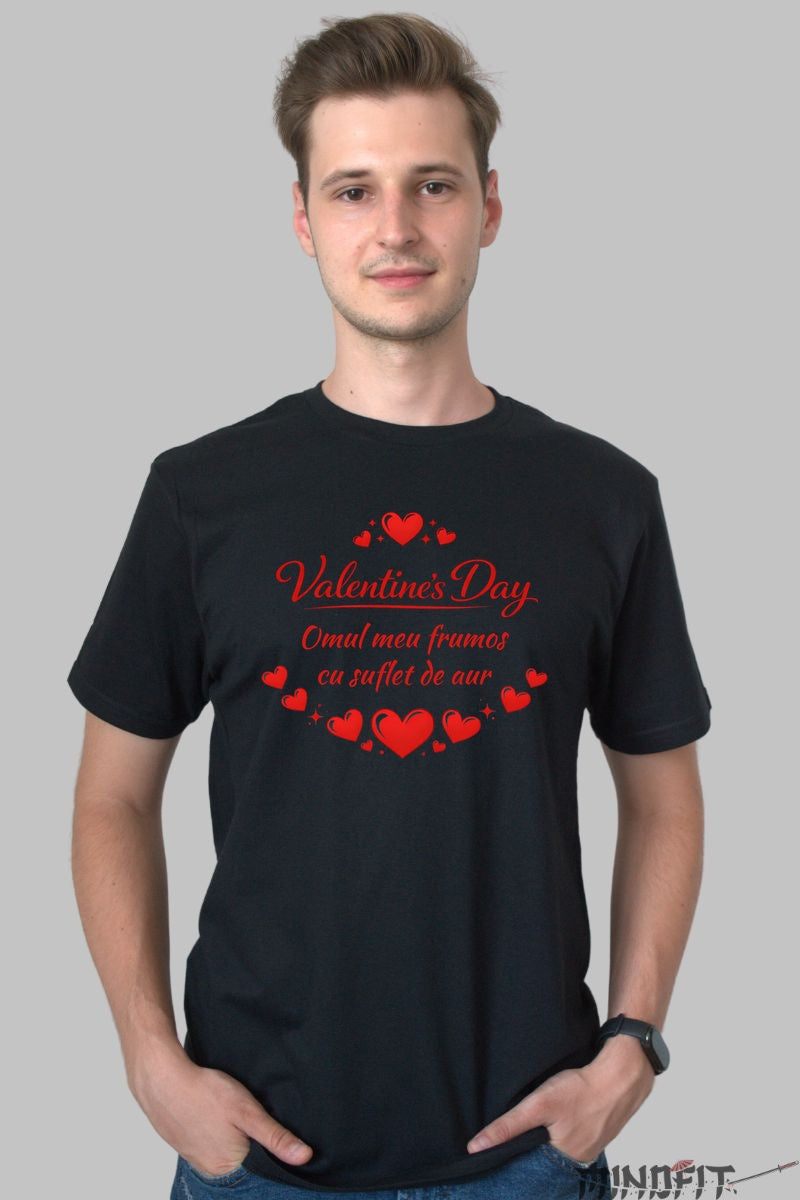 Tricou Valentine's Day - Suflet de Aur barbat negru