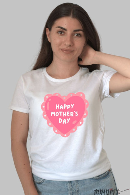 Tricou Ziua Mamei - Inima Roz Happy Mother-s Day Dama Alb
