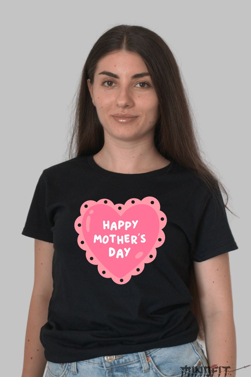 Tricou Ziua Mamei - Inima Roz Happy Mother-s Day Dama Negru